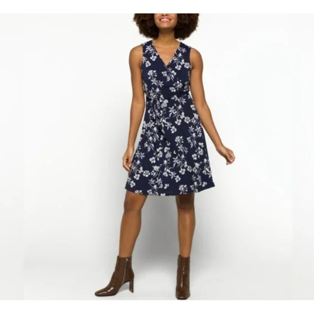 41 Hawthorn Navy Floral Surplice Soft Stretch Sleeveless Belted Dress XL